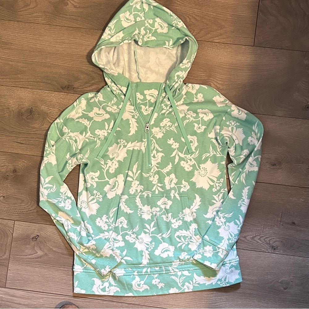 Sonoma Mint Green and White Floral Hoodie Sweatshirt